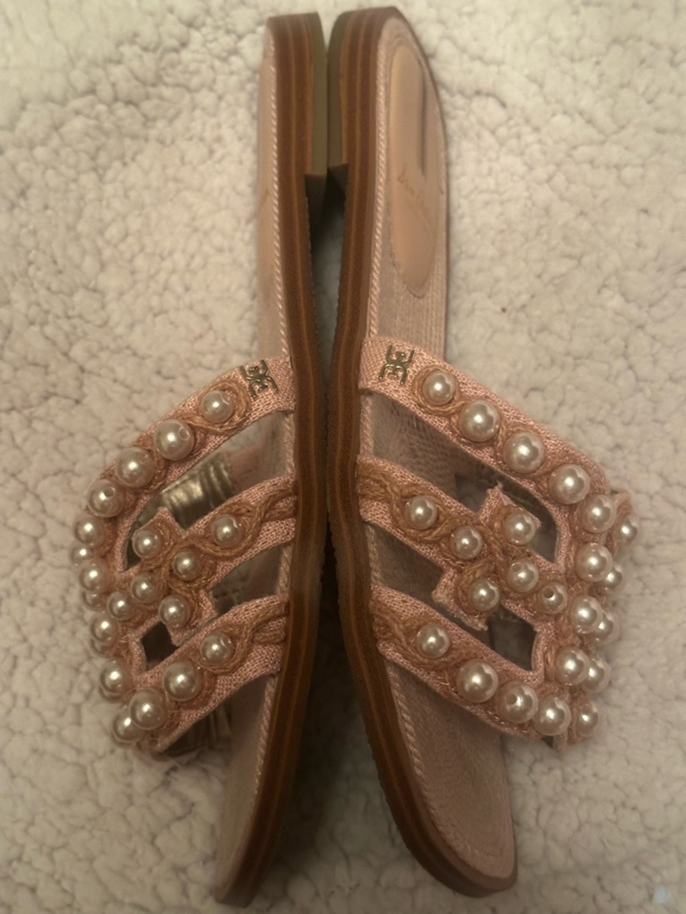 Sam Edelman Pink Pearl Embellished Slide Sandal Size 7 - Picture 4 of 7